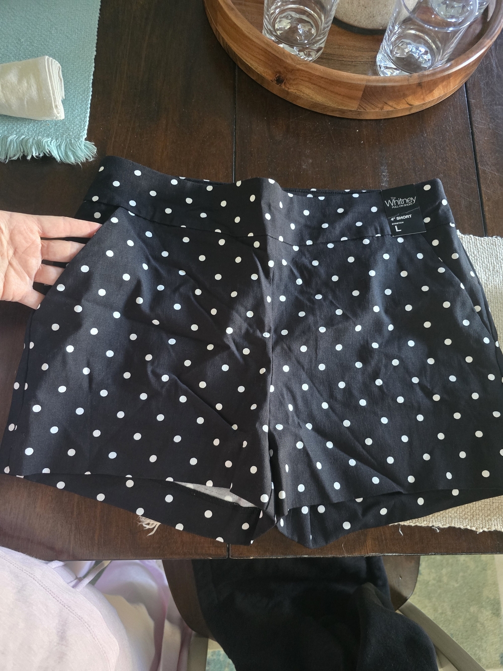 New York & Company Black with White Polka Dot High-Waist Shorts
